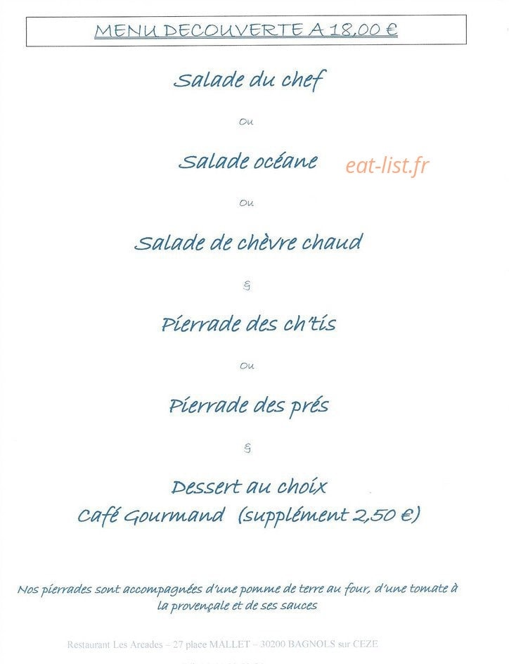 Restaurant Les Arcades — carte page 2