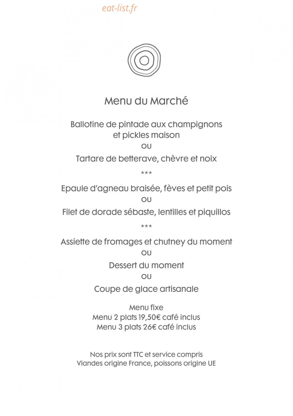 Bistro de Montcaud — carte page 1