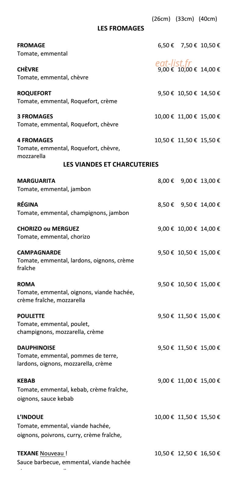 Pizz ' Avenue — carte page 1