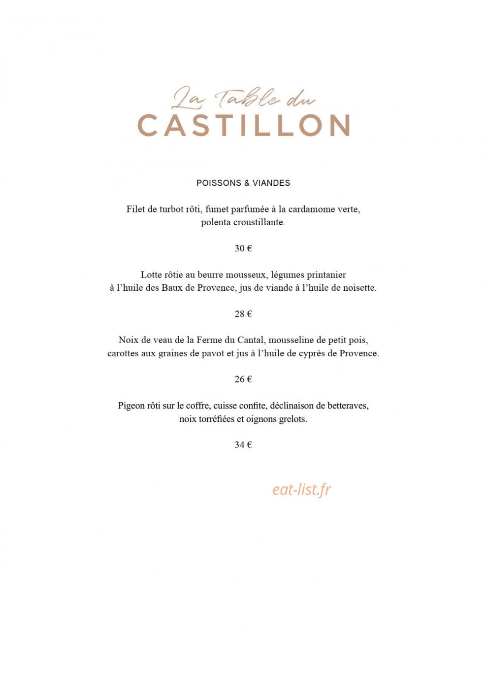 La Table du Castillon — carte page 2