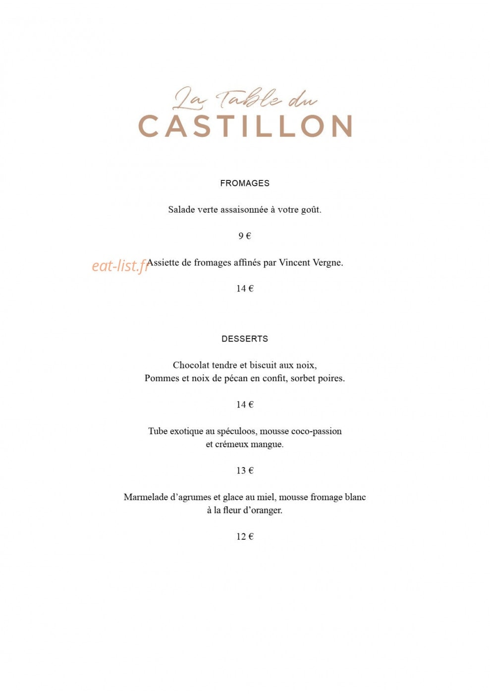La Table du Castillon — carte page 3