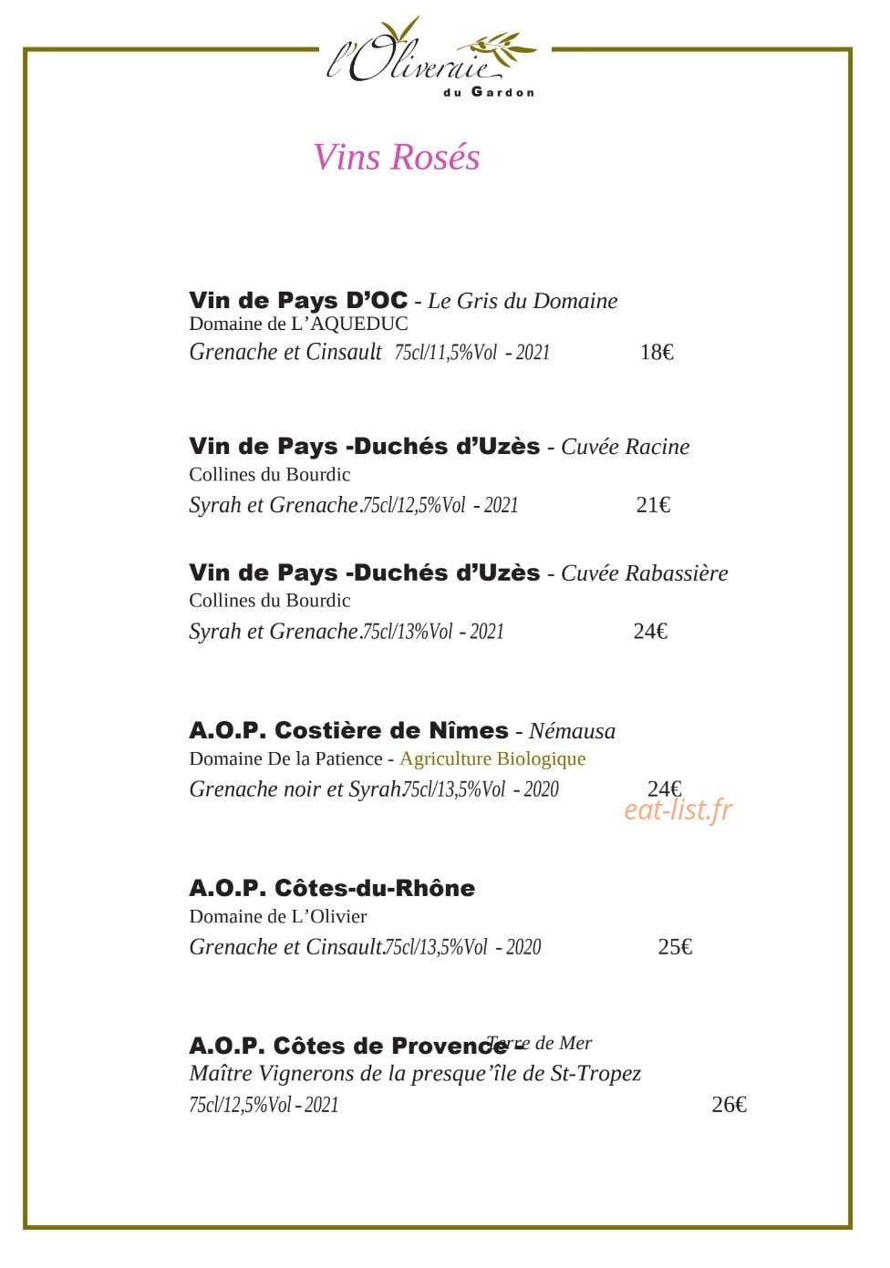 l'Oliveraie — carte page 7