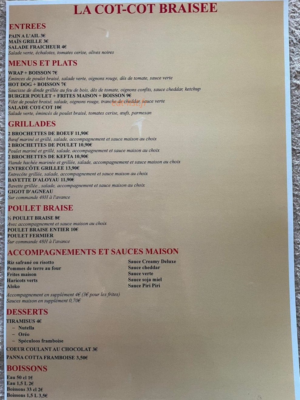 La Cot-Cot Braisée — carte page 1