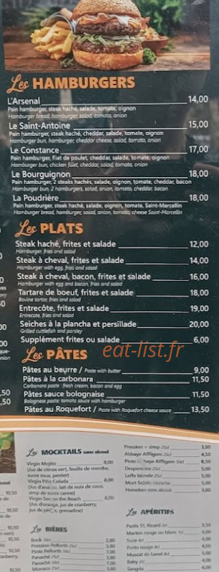 Carte et menu de Brasserie La Détente à Aigues Mortes — Les hamburgers, plats et pates