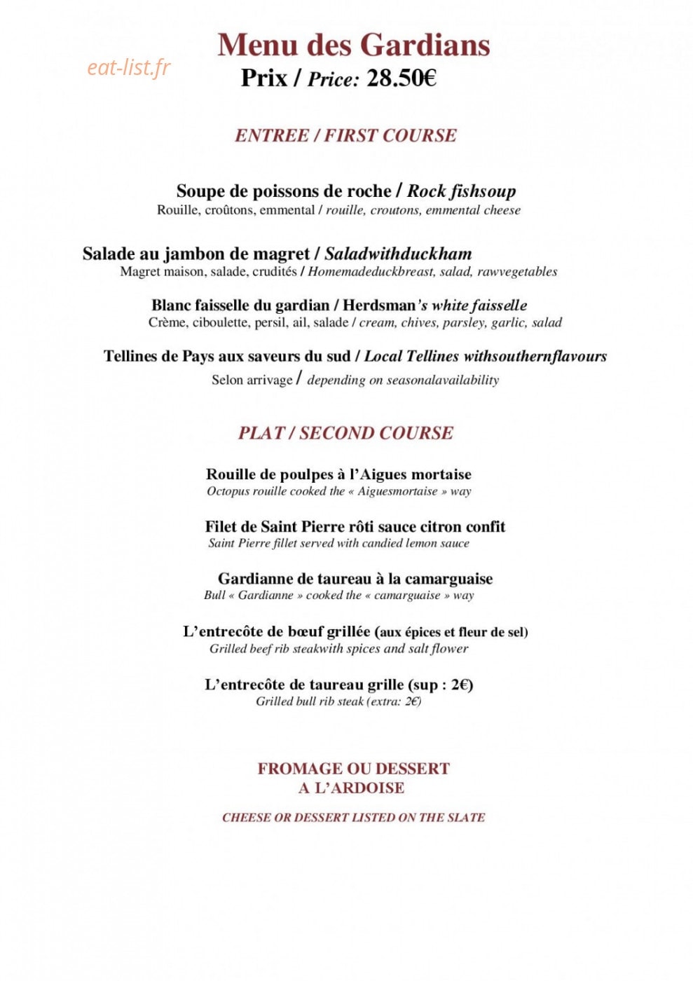 L'Oustau Camarguais — carte page 1