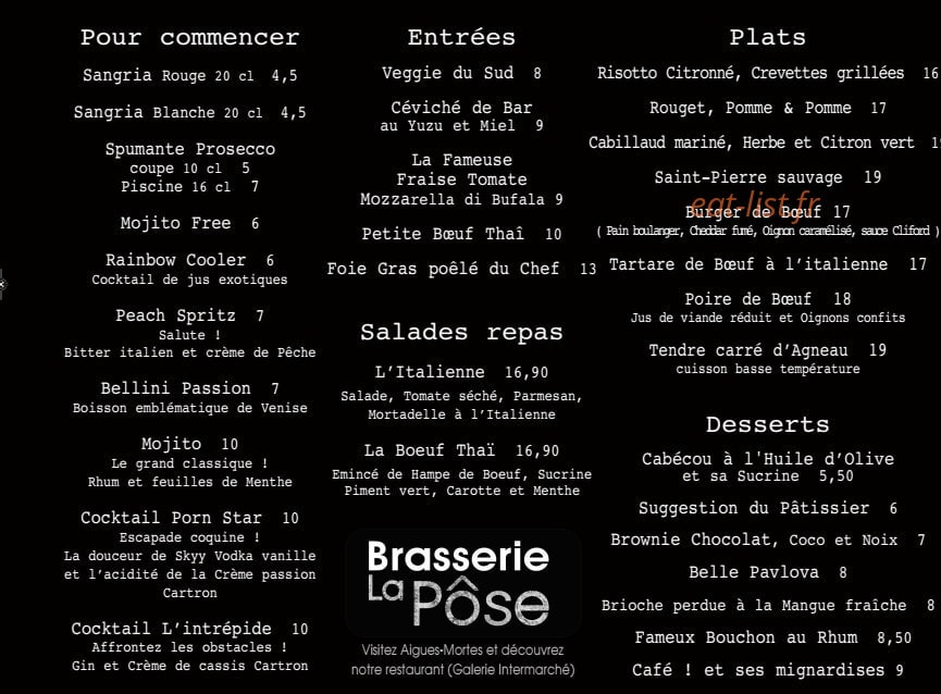 La Pôse Bistrot — carte page 1