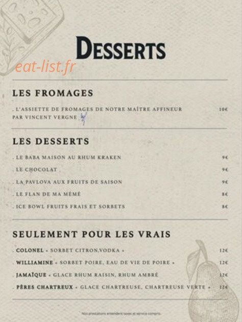Carte et menu de Le Bistrot des Pêcheurs à Aigues Mortes — Les desserts