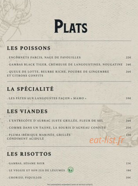 Carte et menu de Le Bistrot des Pêcheurs à Aigues Mortes — Les plats