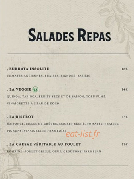 Carte et menu de Le Bistrot des Pêcheurs à Aigues Mortes — Les salades repas