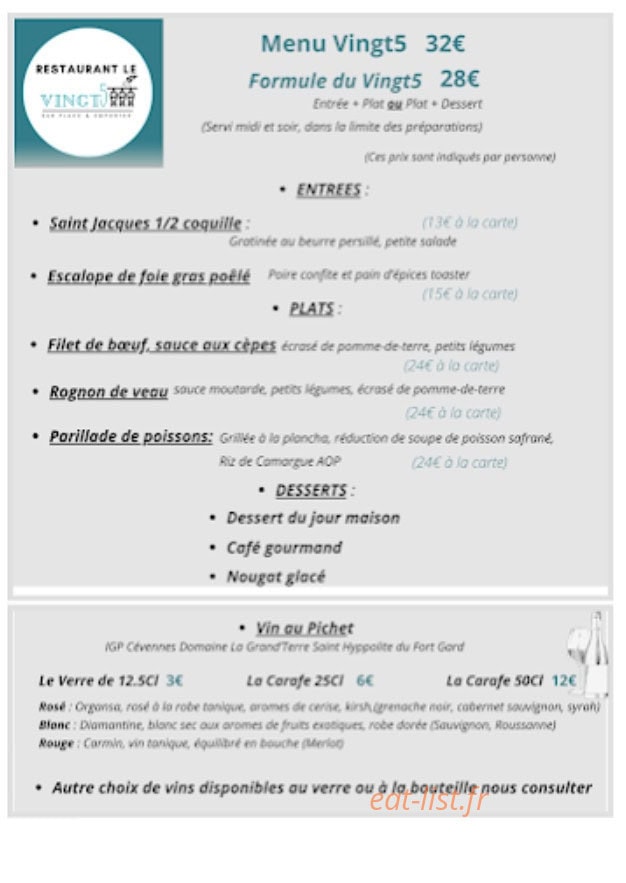 Le Vingt5 — carte page 1