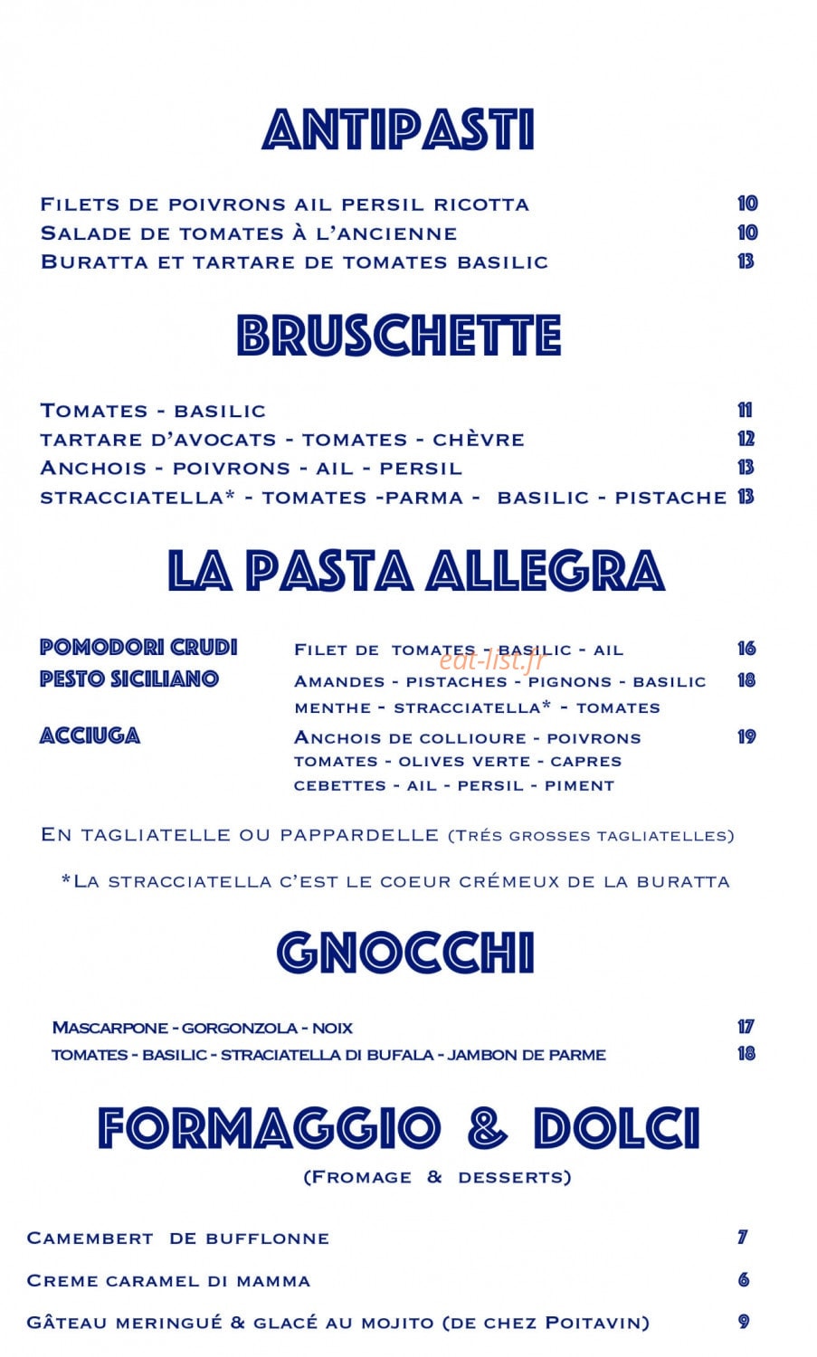 Pastabar — carte page 1