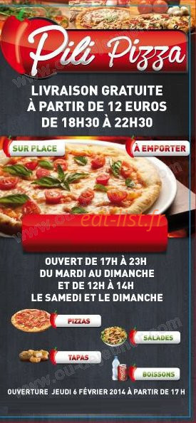 Pili pizza — carte page 1