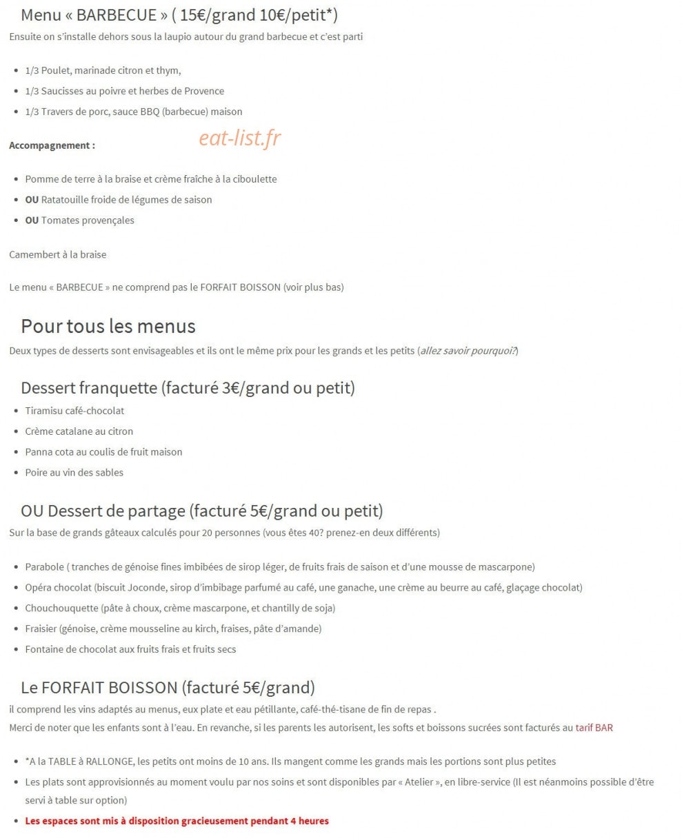 La Table à Rallonge — carte page 4