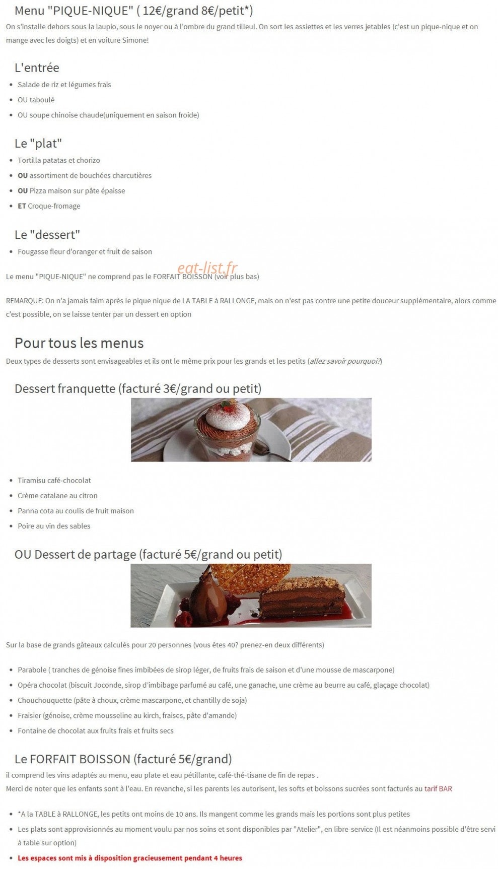 La Table à Rallonge — carte page 5
