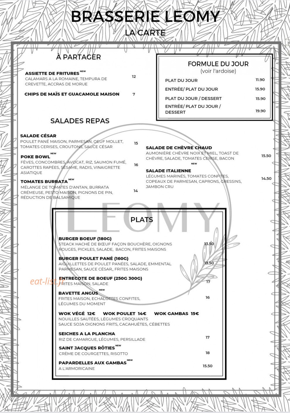 Brasserie Leomy — carte page 1