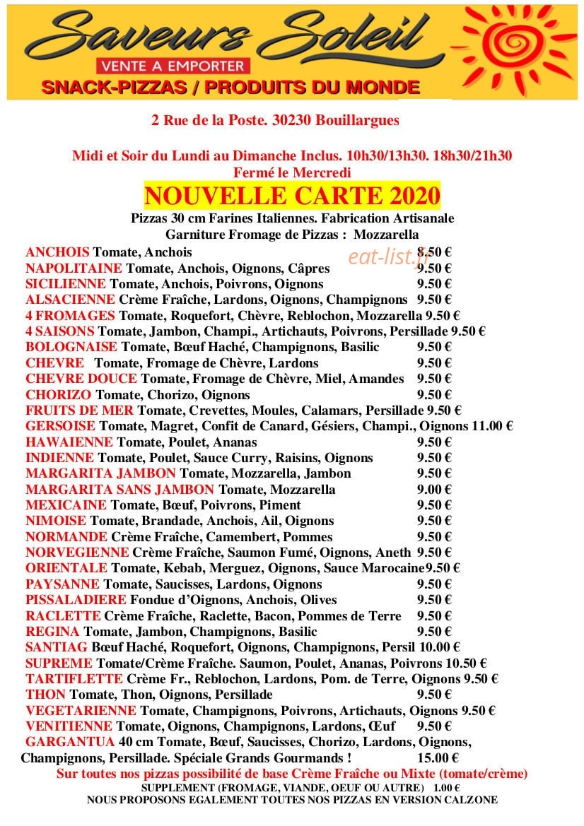 Saveurs Soleil — carte page 1