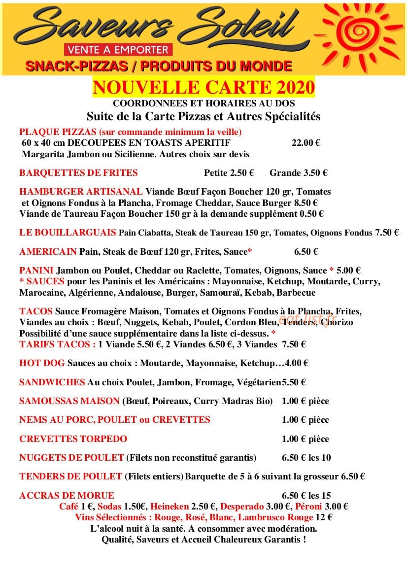 Saveurs Soleil — carte page 2