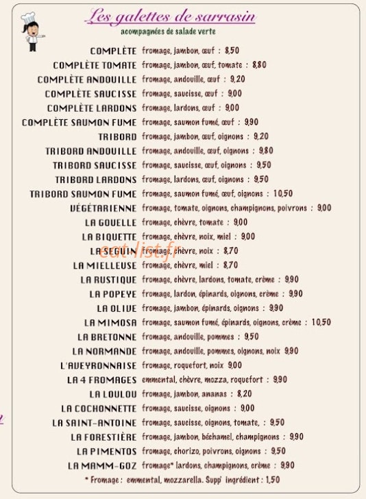 Crêperie de la Placette — carte page 1