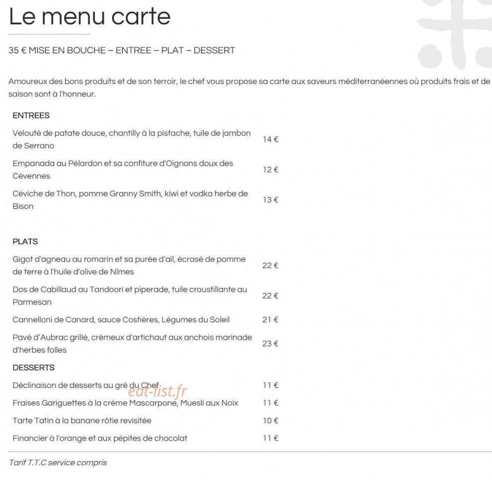 La Table de L'Oustau — carte page 1