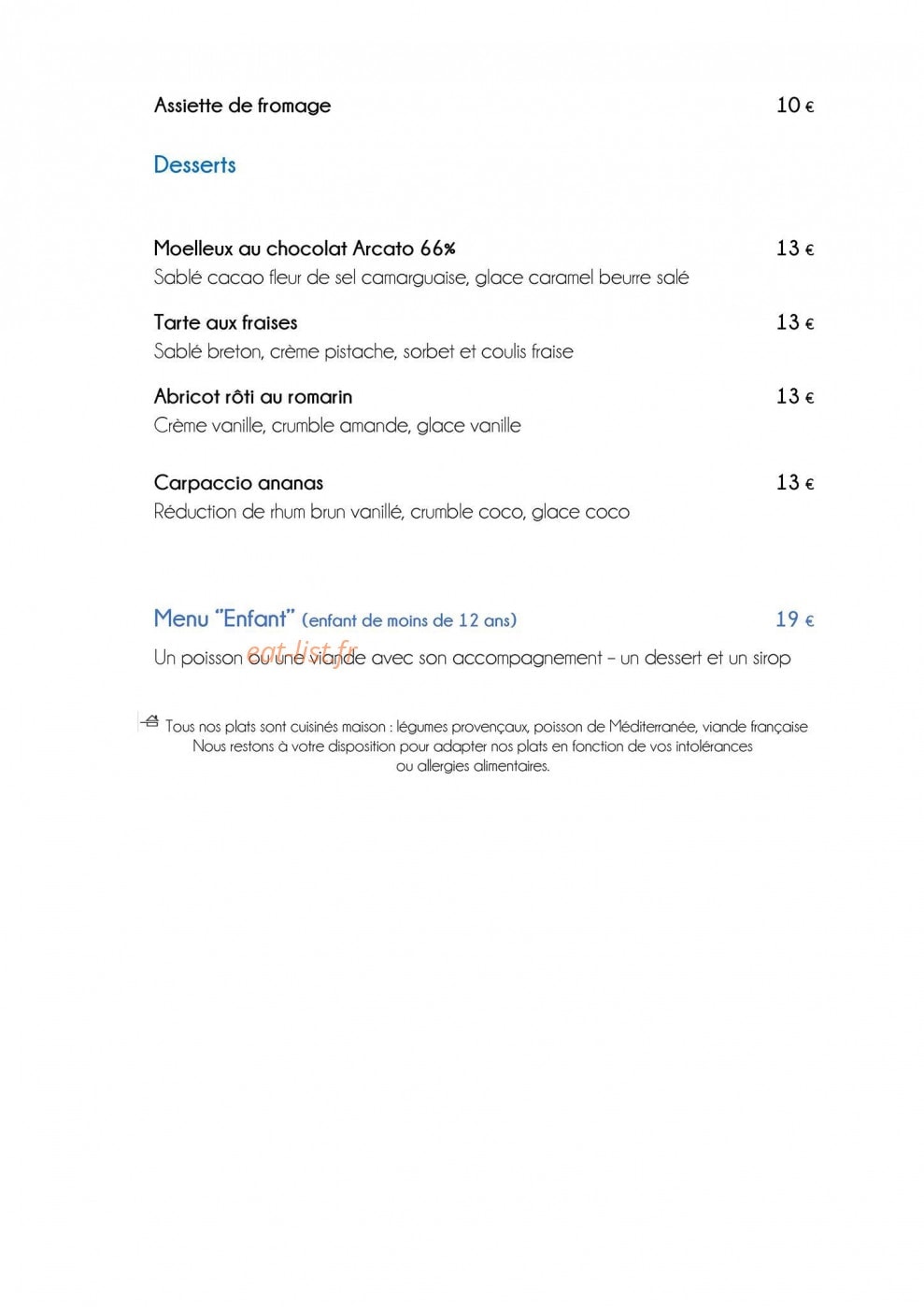 Le restaurant du Spinake — carte page 3