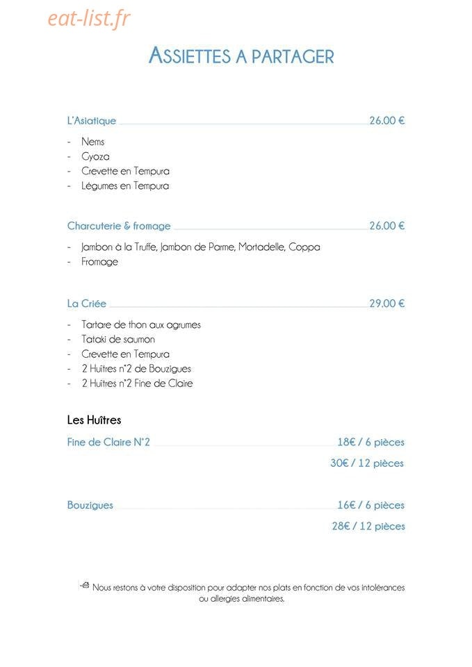 Le restaurant du Spinake — carte page 1