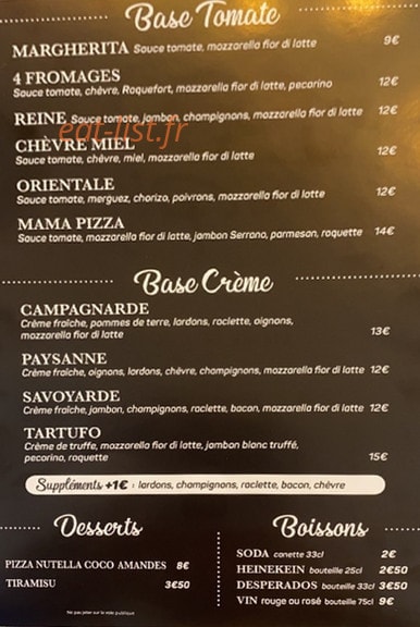 Mama pizza — carte page 1