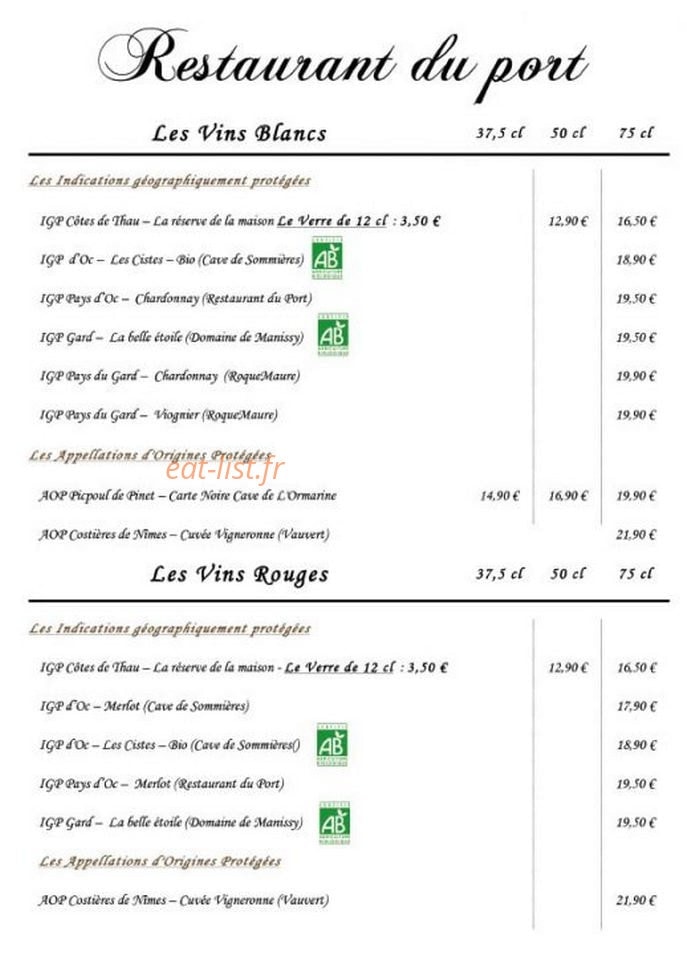 Restaurant du Port — carte page 5