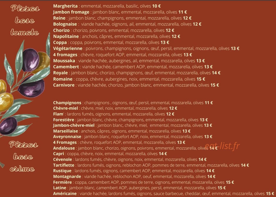Pizza du Claou — carte page 1