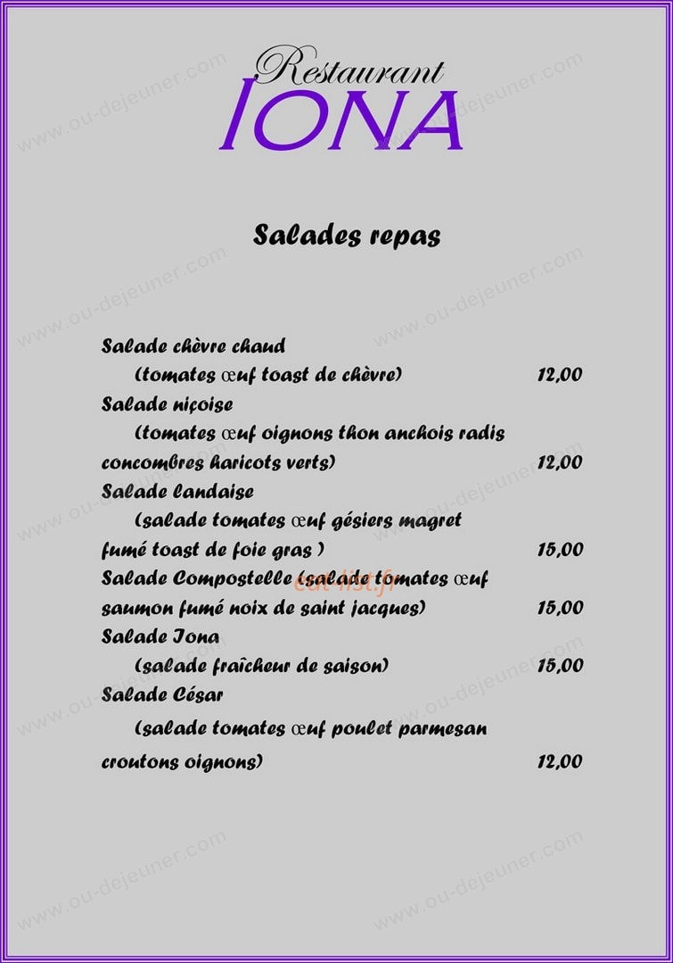 Restaurant Iona — carte page 2