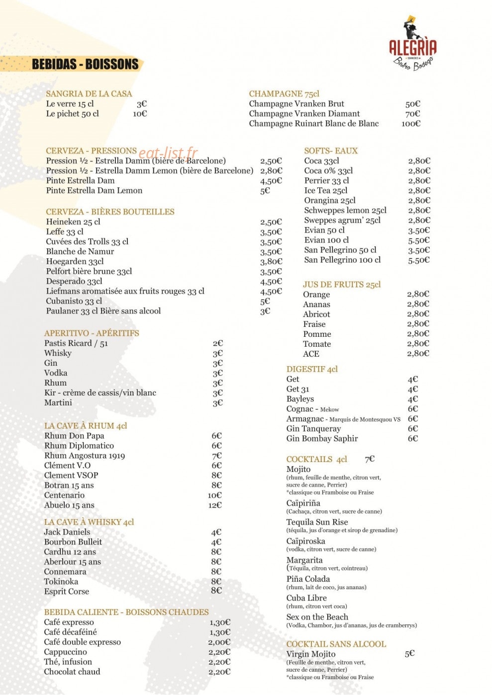 Alegria Bistro Bodega — carte page 5