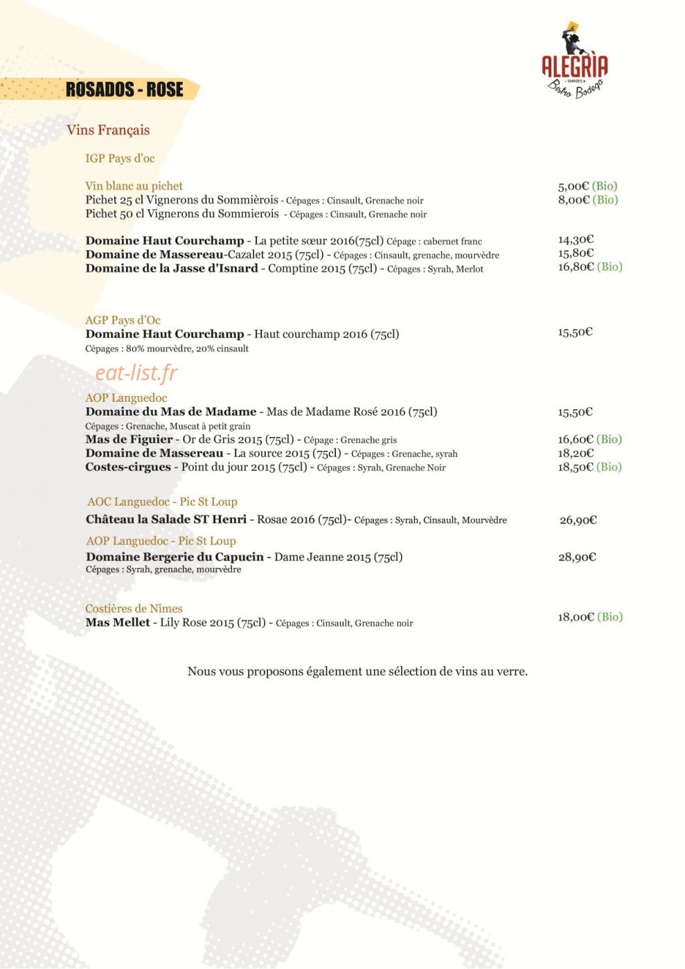 Alegria Bistro Bodega — carte page 4