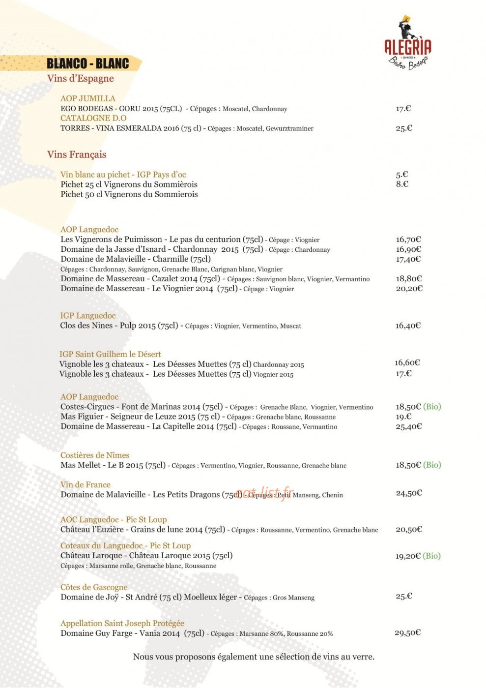 Alegria Bistro Bodega — carte page 3