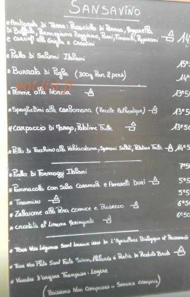 Ristorante Sansavino — carte page 1