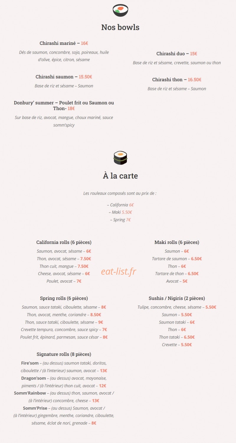 Somm'Sushi — carte page 1