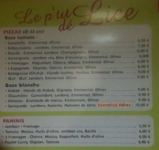 Le P'tit Delice — carte page 1