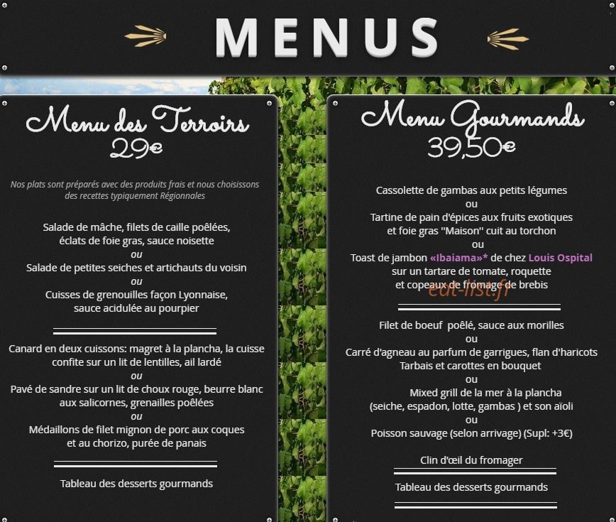 Auberge Restaurant l' Amandin — carte page 1