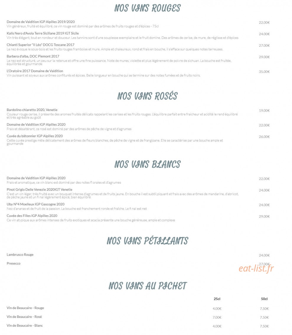 Le Bistrot Italien — carte page 3
