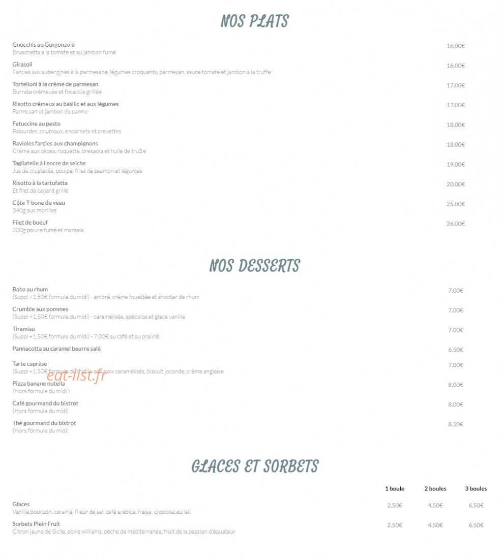 Le Bistrot Italien — carte page 2