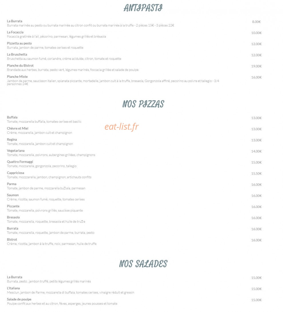 Le Bistrot Italien — carte page 1