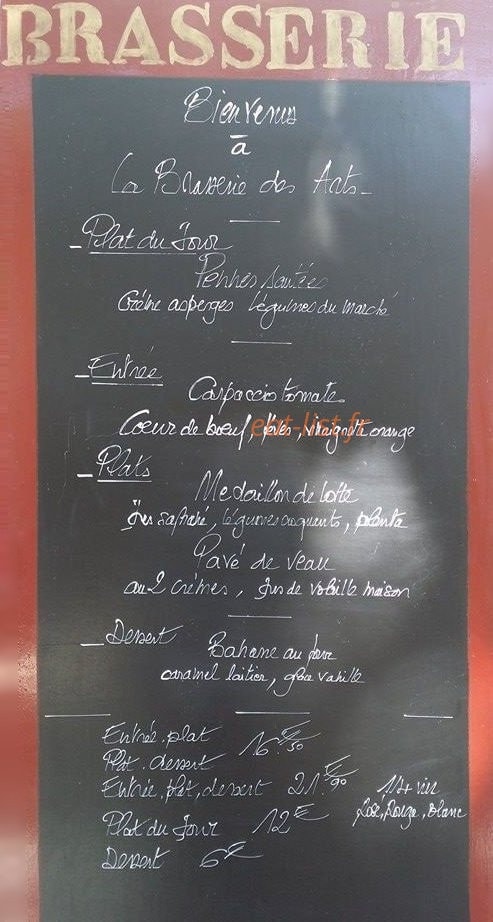 Restaurant des Arts — carte page 1