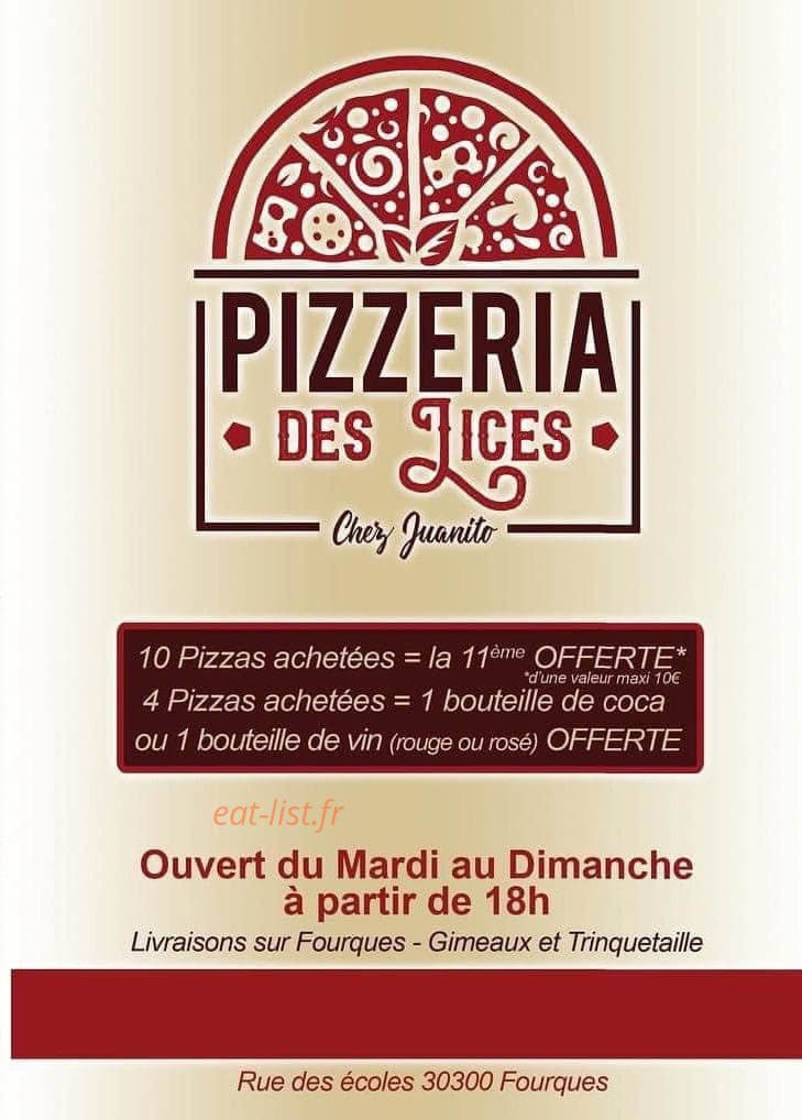 Pizzeria des lices — carte page 1
