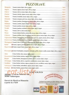 Pizz'olive — carte page 1