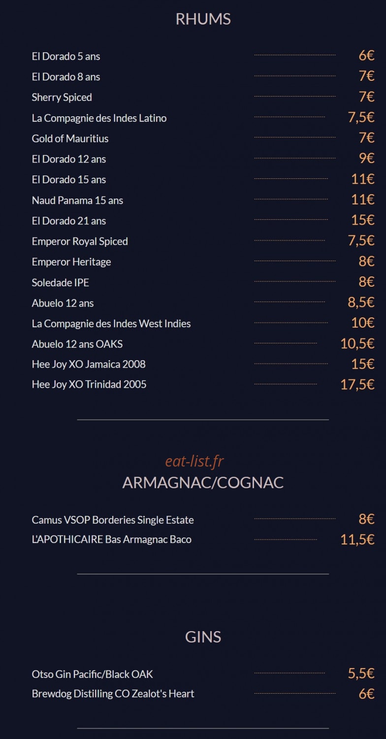 Bistrot Escargot — carte page 3
