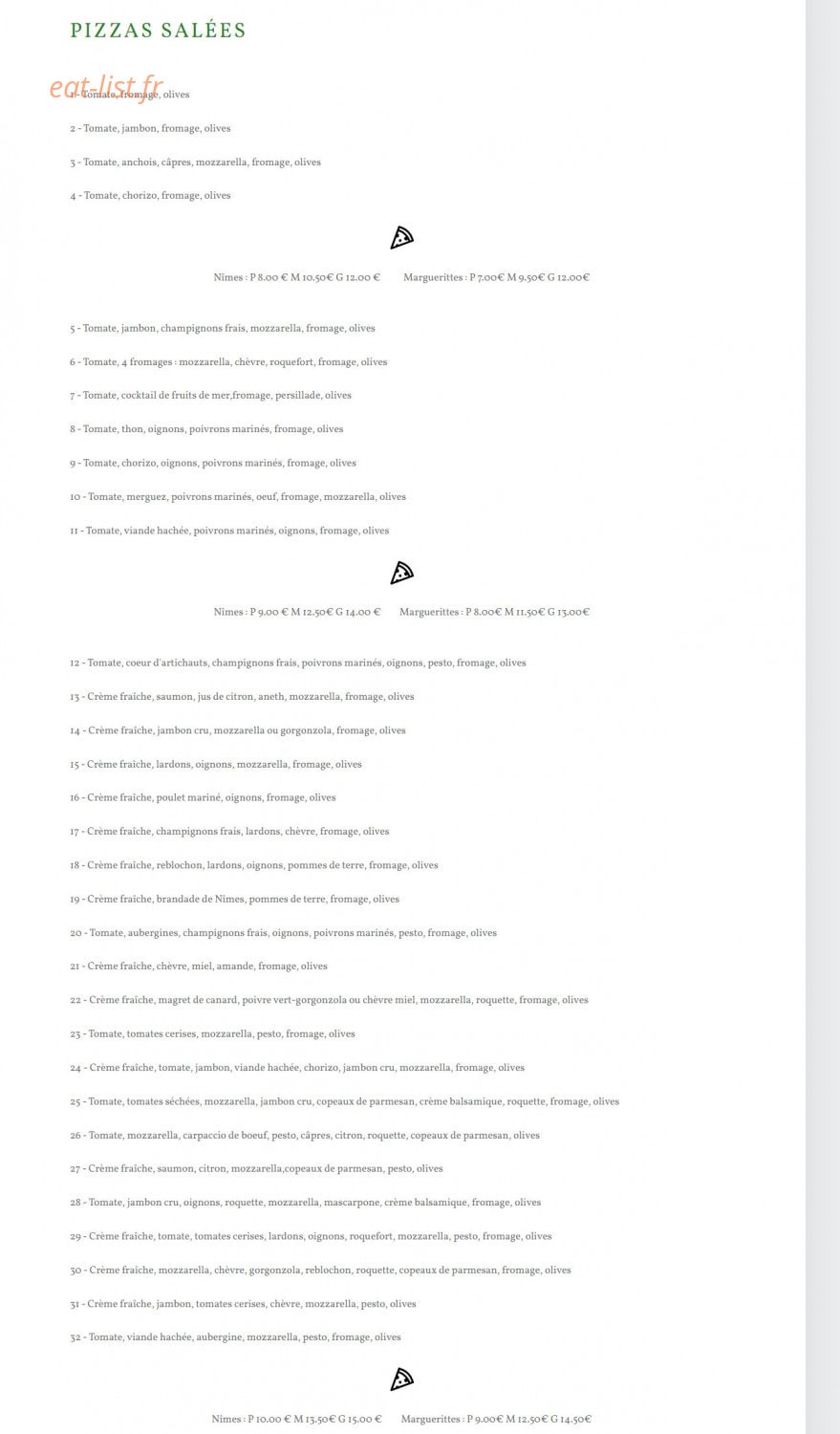 Bon A'pizza — carte page 1