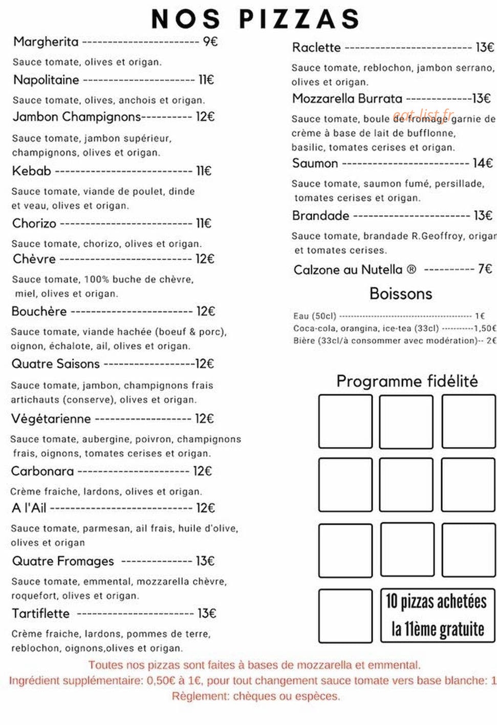 Pizza Pierrot — carte page 1