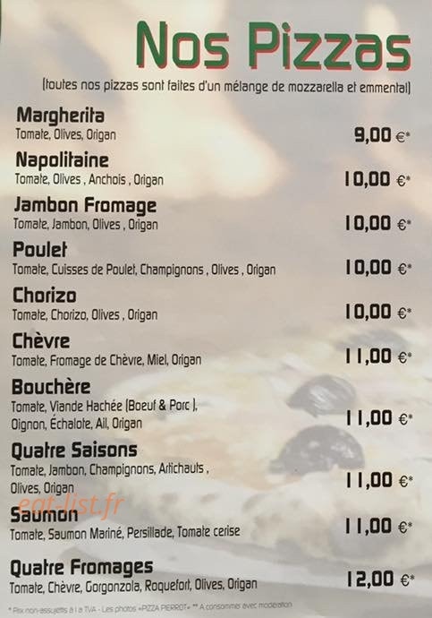 Pizza Pierrot — carte page 1