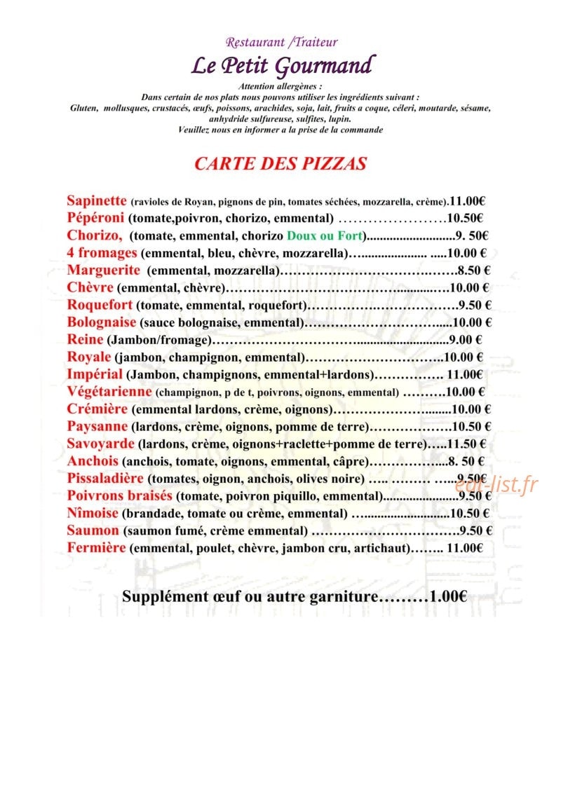 Le Petit Gourmand — carte page 1
