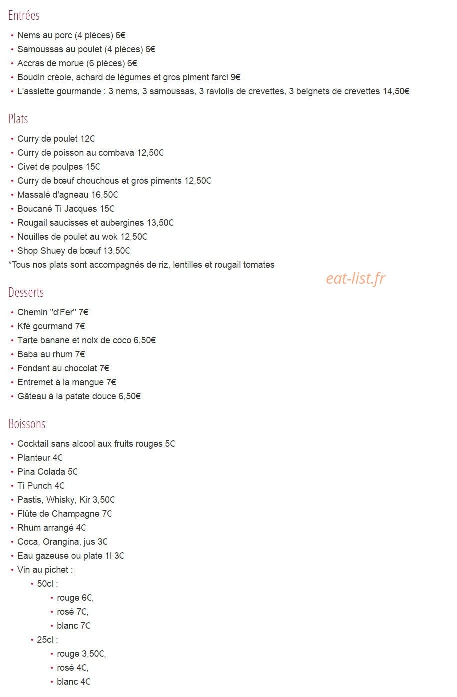K'fé Vanille — carte page 1