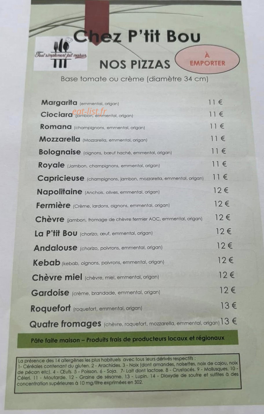 Chez P'tit Bou — carte page 1