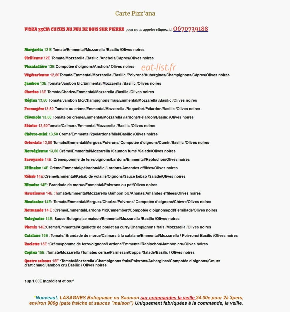 Pizz'ana — carte page 2